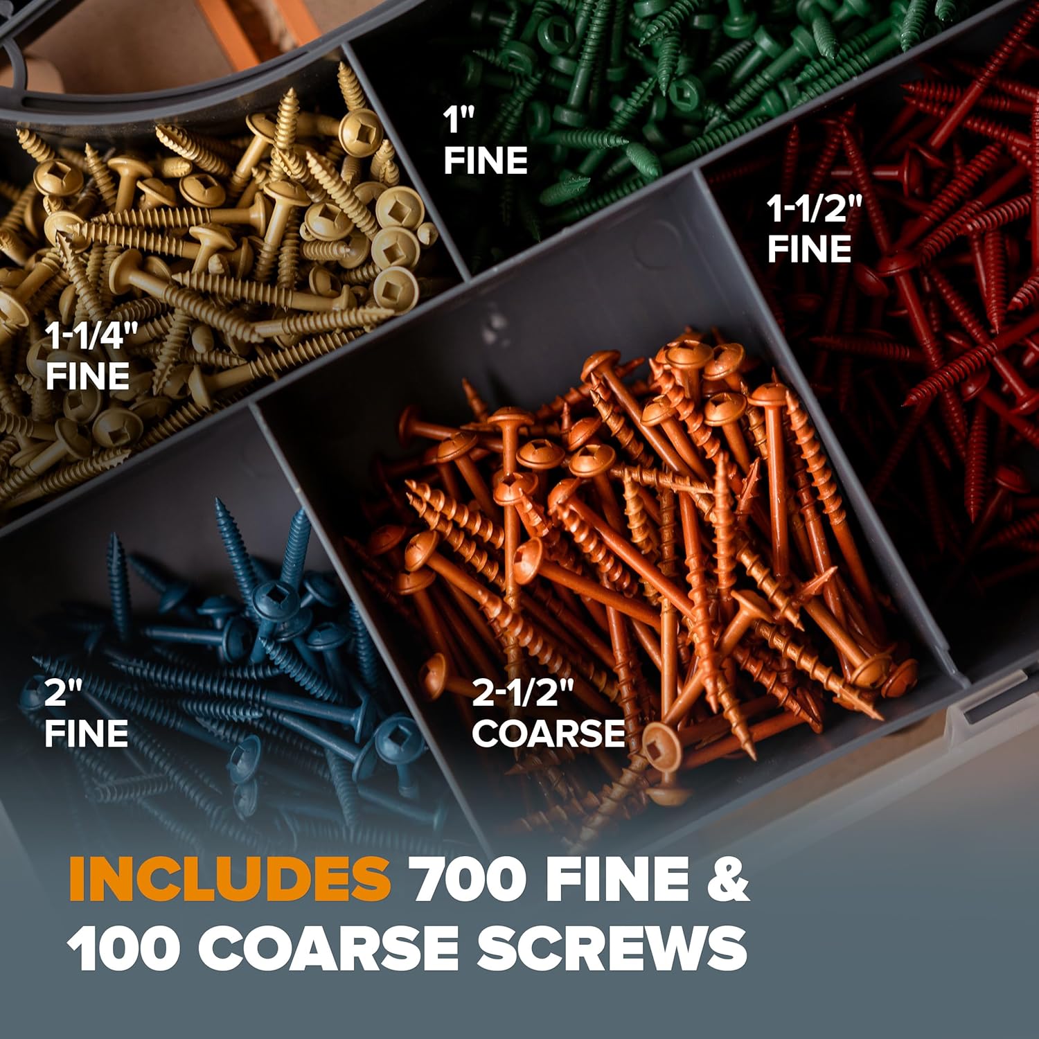 Pocket Hole Screws 800 Piece Assortment Kit - Bora Pocket Hole Jig Compatible Wood Screws Square Drive Fine & Coarse Thread for Pocket Screw Jig - 1 to 2.5 Inch Set Screw Kit Indoor & Outdoor Use