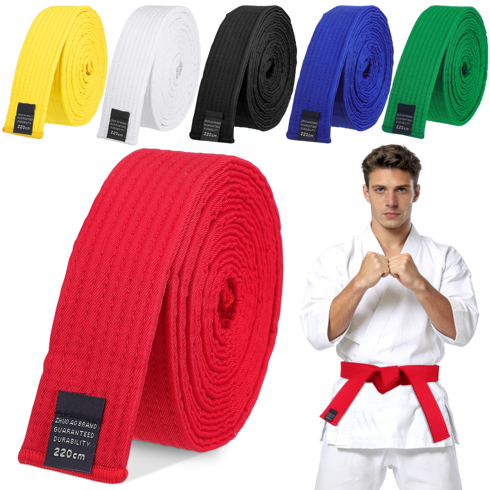 BESPORTBLE 6Pcs Assorted Color Cotton Karate Belts - Taekwondo Martial Arts Belts for Training and Competitions, 86.61 Inch