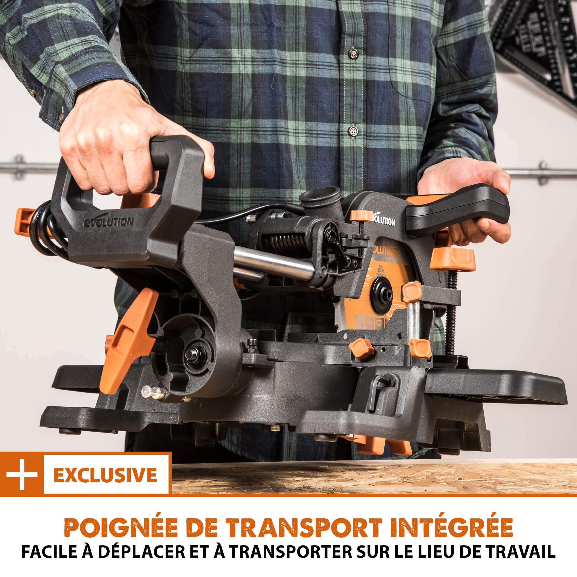 Evolution 047-0003A (R185SMS+) Scie à onglet avec coupe universelle 45°, guide laser à onglet 50° avec lame universelle, noir
