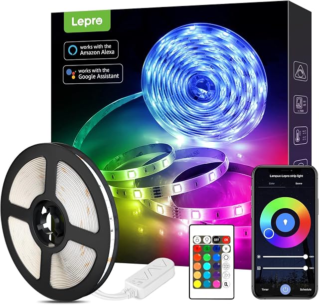 Lepro LED Strip Lights 5m, Works with Alexa and Google Assistant, Smart WiFi RGB LED Light with Remote, APP Control, Music Sync Colour Changing for Bedroom, Living Room, Home, Party, 150 LED Beads