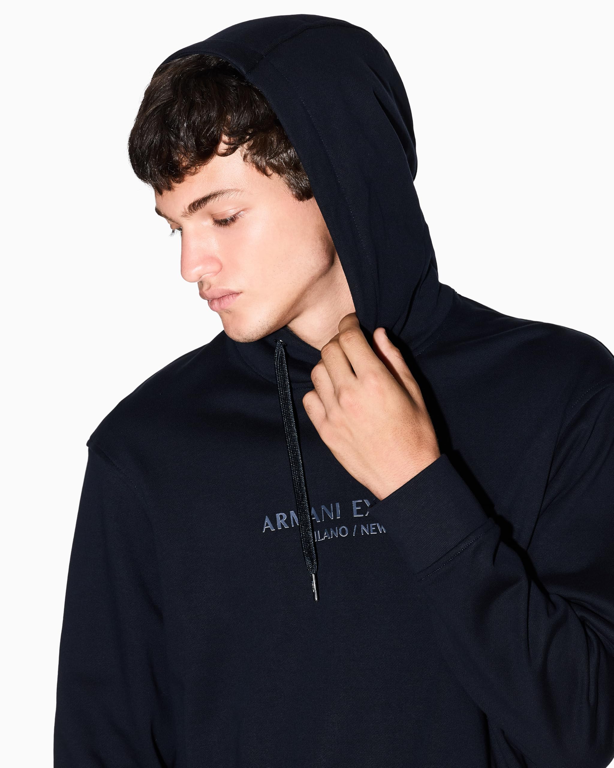 Armani Exchange Long Sleeve Drawstring, Front Tone On Tone Logo Felpa con Cappuccio Uomo