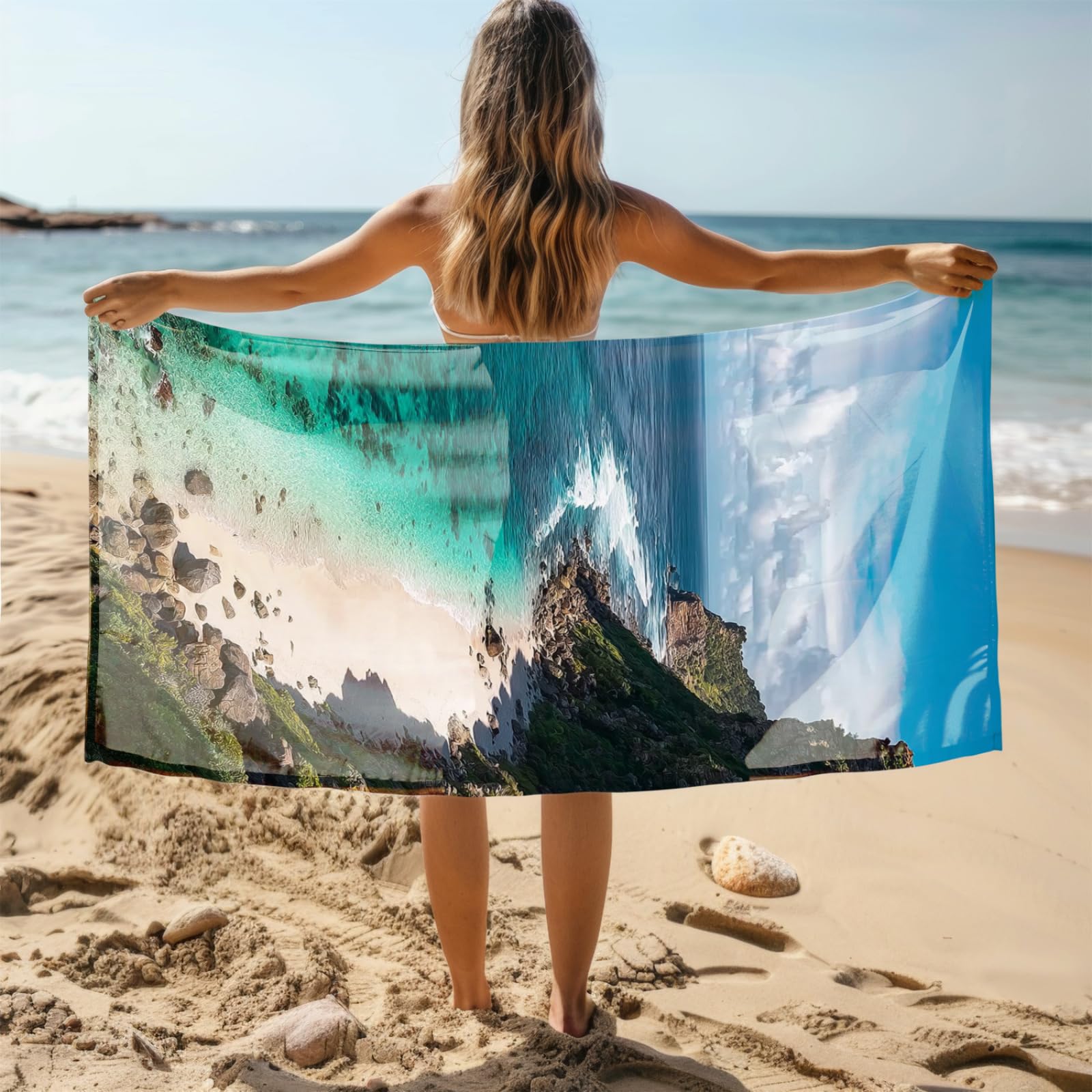 Tapis de Plage XXL Anti Sable Ocean Stone Vert Serviette Piscine Adulte,Natte De Plage Pliable, Voyage Accessoires De Plage Camping,Serviette de Bain Personnalisée