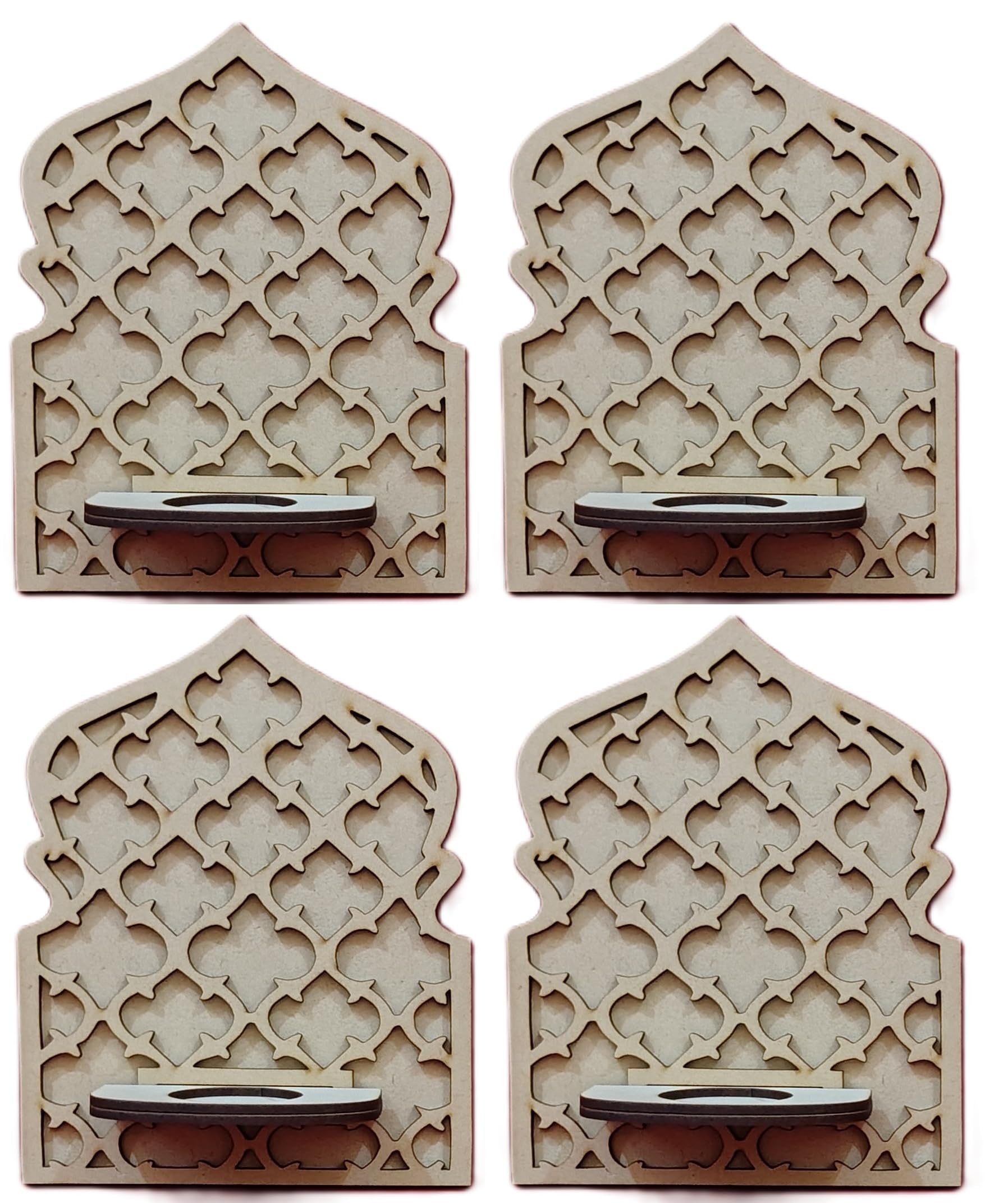 Candle Holder Wall Hanging Set of 4 Geometric Design Brown MDF Indoor Decorative Festive Wall Decor for Living Room, Bedroom & Office-image-28