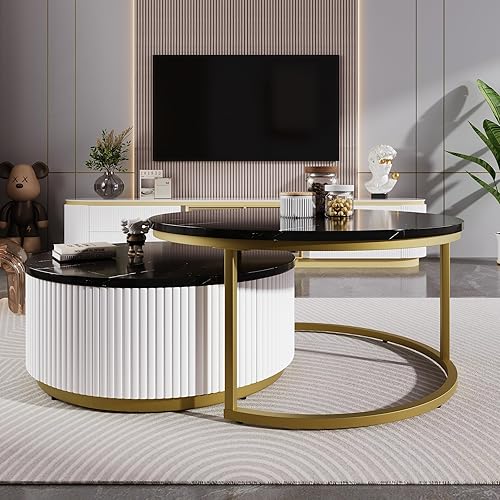 Miniatura 41 de Mesa de centro moderna de 39.3 pulgadas con vidrio templado, mesa de cóctel de madera con superficie UV de alto brillo, mesa de centro rectangular