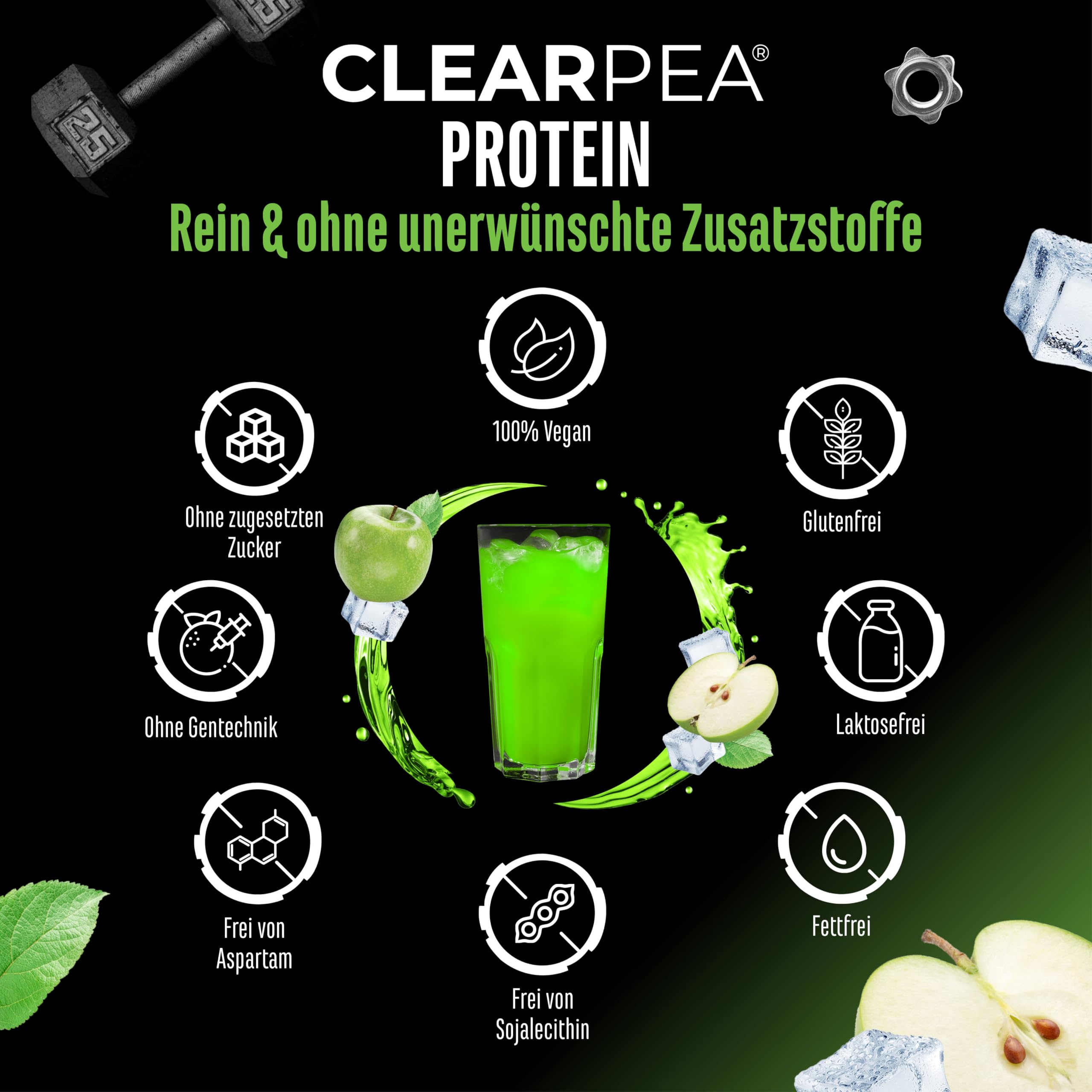 ClearPea® - Clear Protein Vegan - Lecker & erfrischender veganer Eiweiß-Shake - Veganes Eiweißplulver aus Erbsenproteinhydrolysat Pepitde - Clear Whey Alternative (454g, Green Apple)