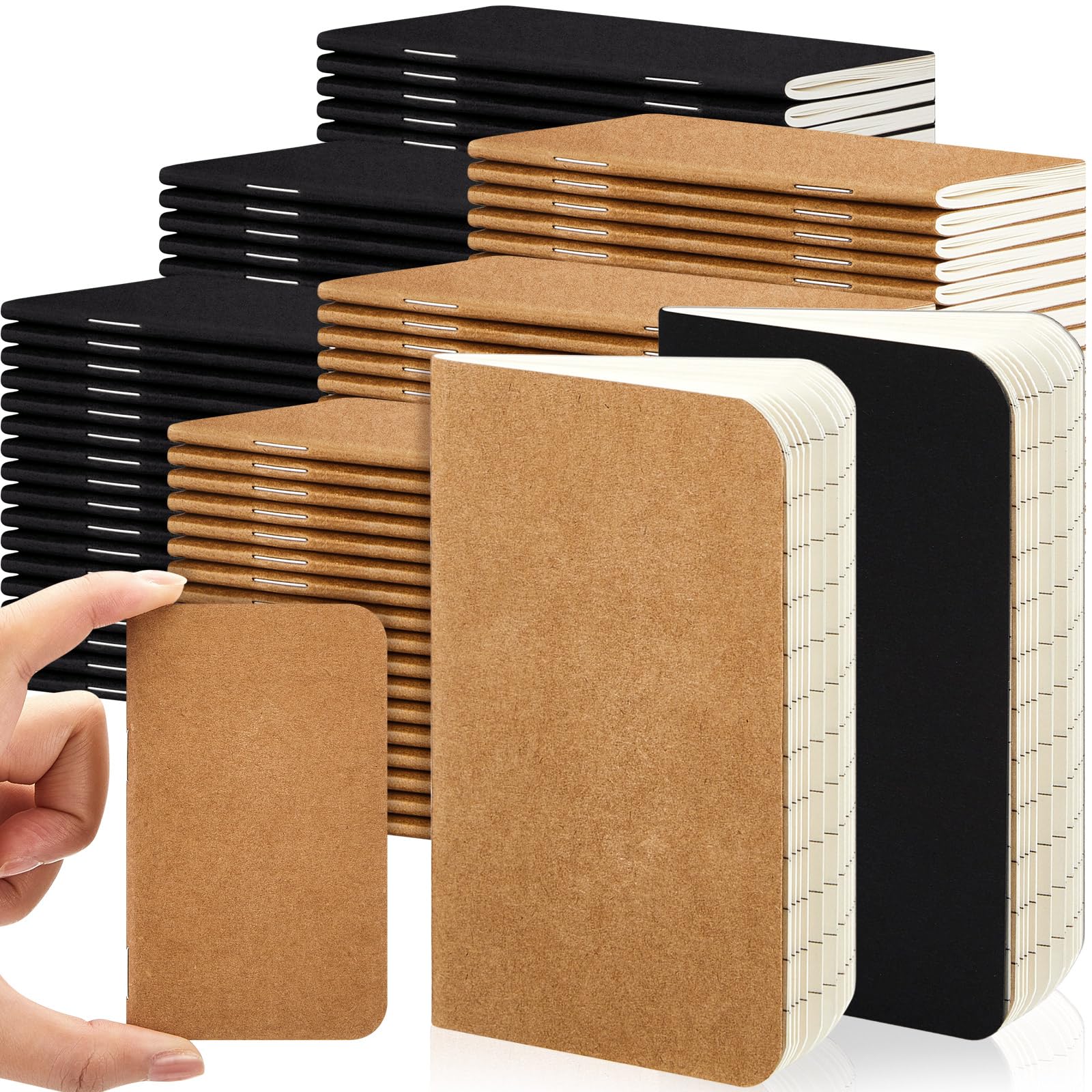 Outus 90 mini taccuini tascabili, 6,3 x 10,2 cm, in carta kraft, con copertina morbida, per studenti, scuola, 60 pagine a righe, 30 fogli (marrone, nero)