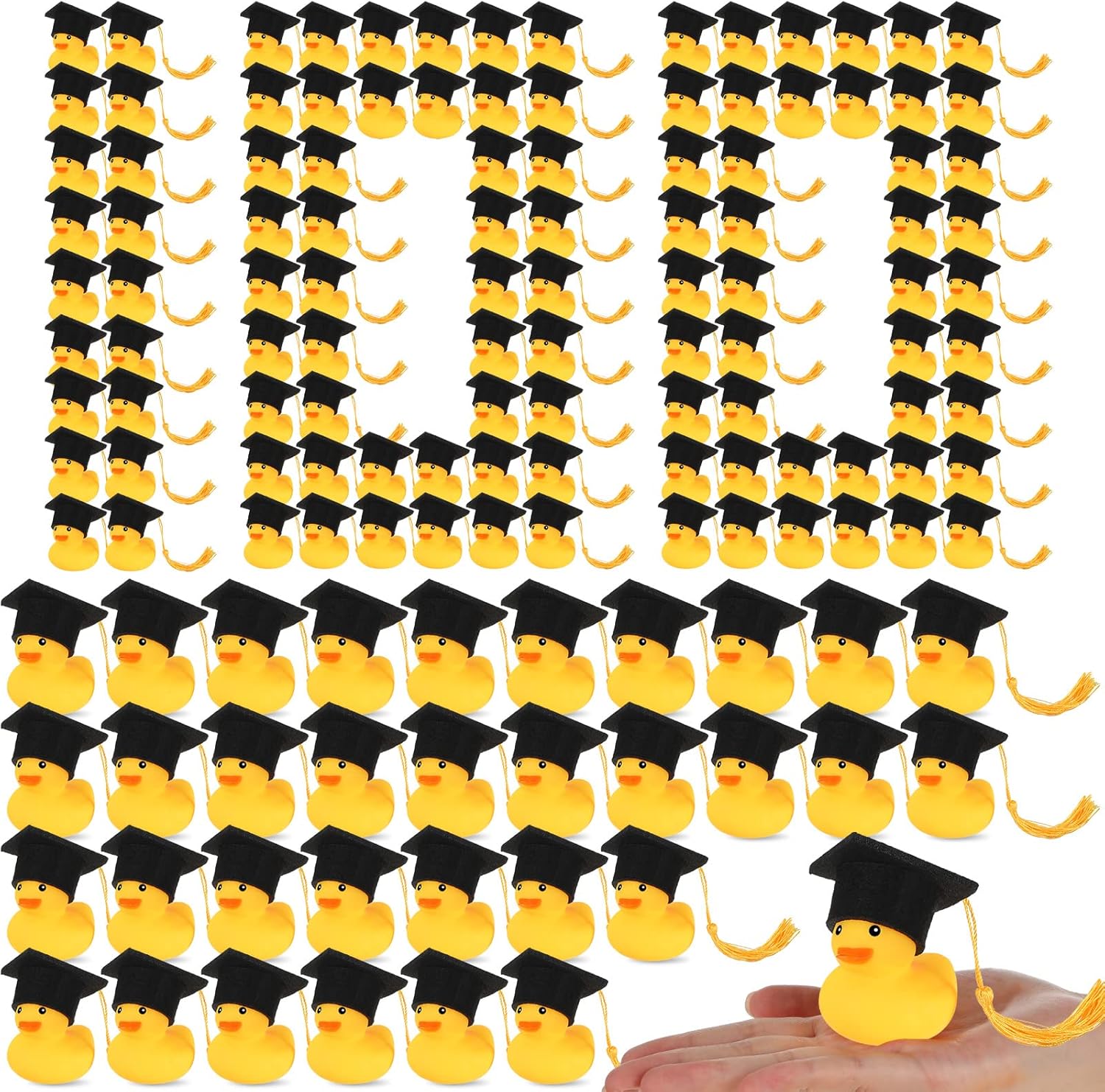 Jerify 100 Pcs Graduation Rubber Ducks with Cap 2026 Graduation Party Bath Rubber Duck Car Duck for Grad Gifts Party Car Dashboard Decoration(Gold Tassel)