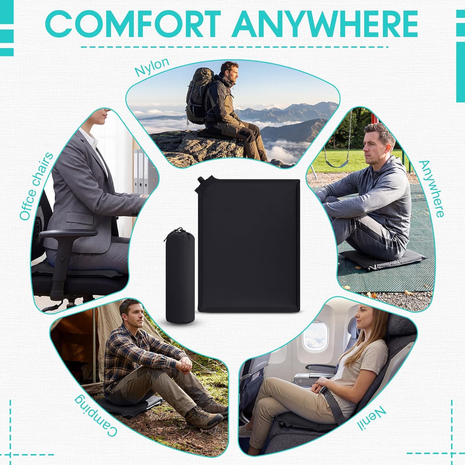 Lewtemi 4 Pack Self-Inflatable Stadium Seat Cushion Self-Inflating Memory Foam Cushion for Airplane Bleacher Stadium and Outdoor Events – 0.39lbs Lightweight & Easy to Carry for Sports Fans