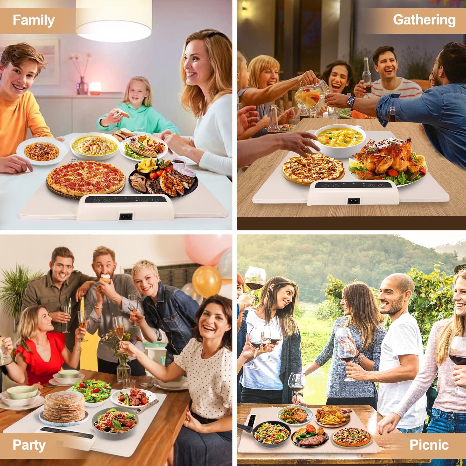 Calentador Comida Portatil, Calentadores de Comida para Buffet, Calentador de Comida Plegable para Fiestas con 3 Modos y Calentamiento Rápido
