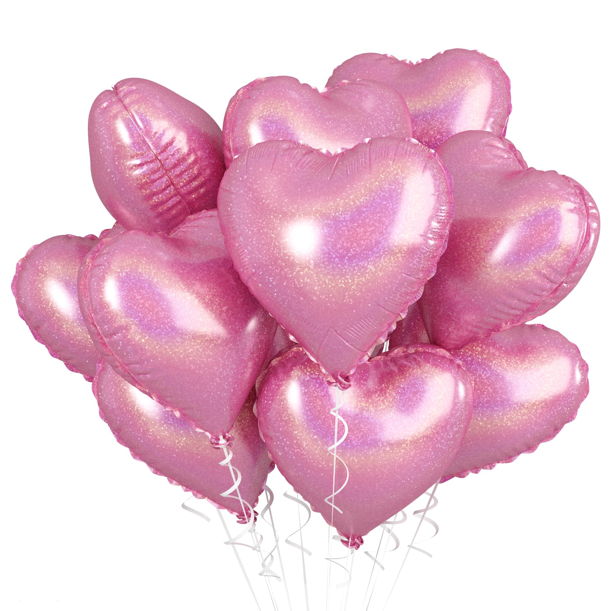 Biapian Light Pink Heart Balloons, 10PCS Glitter Pink Heart Shape Balloons Foil, 18inch Pastel Pink Love Heart Balloons for Girls Women Valentines Day