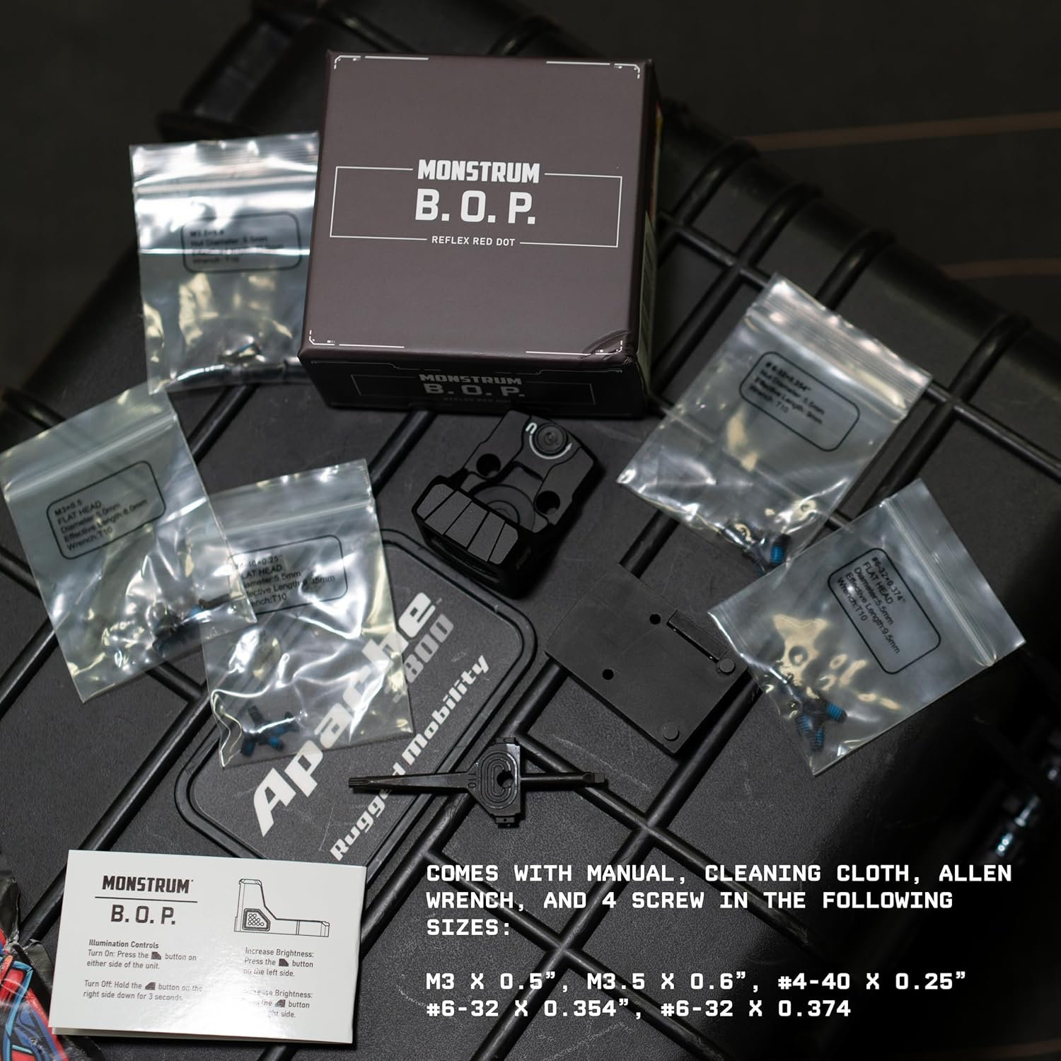 Monstrum B.O.P. Pistol Red Dot | with Shake Awake, Picatinny Adapter, and RMR Screw Kit | RMR Footprint