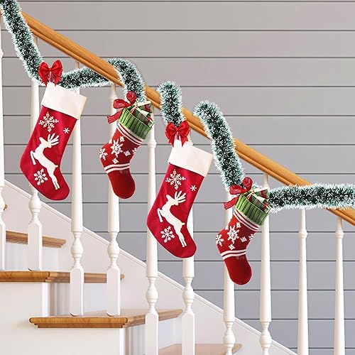 Miniatura 5 de Guirnalda de oropel de Navidad verde de 50 pies con torsión metálica brillante para decoración de árbol de Navidad, guirnalda navideña para el