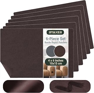 Self Adhesive Suede Repair Patch for Couch, 6 Piece Microfiber Fabric Repair Kit for Upholstery, Furniture, Sofa, Pillow, Car, Small Area Repair, Easy Peel & Stick, Cut to Size, 4x6 Inches(Dark Brown)