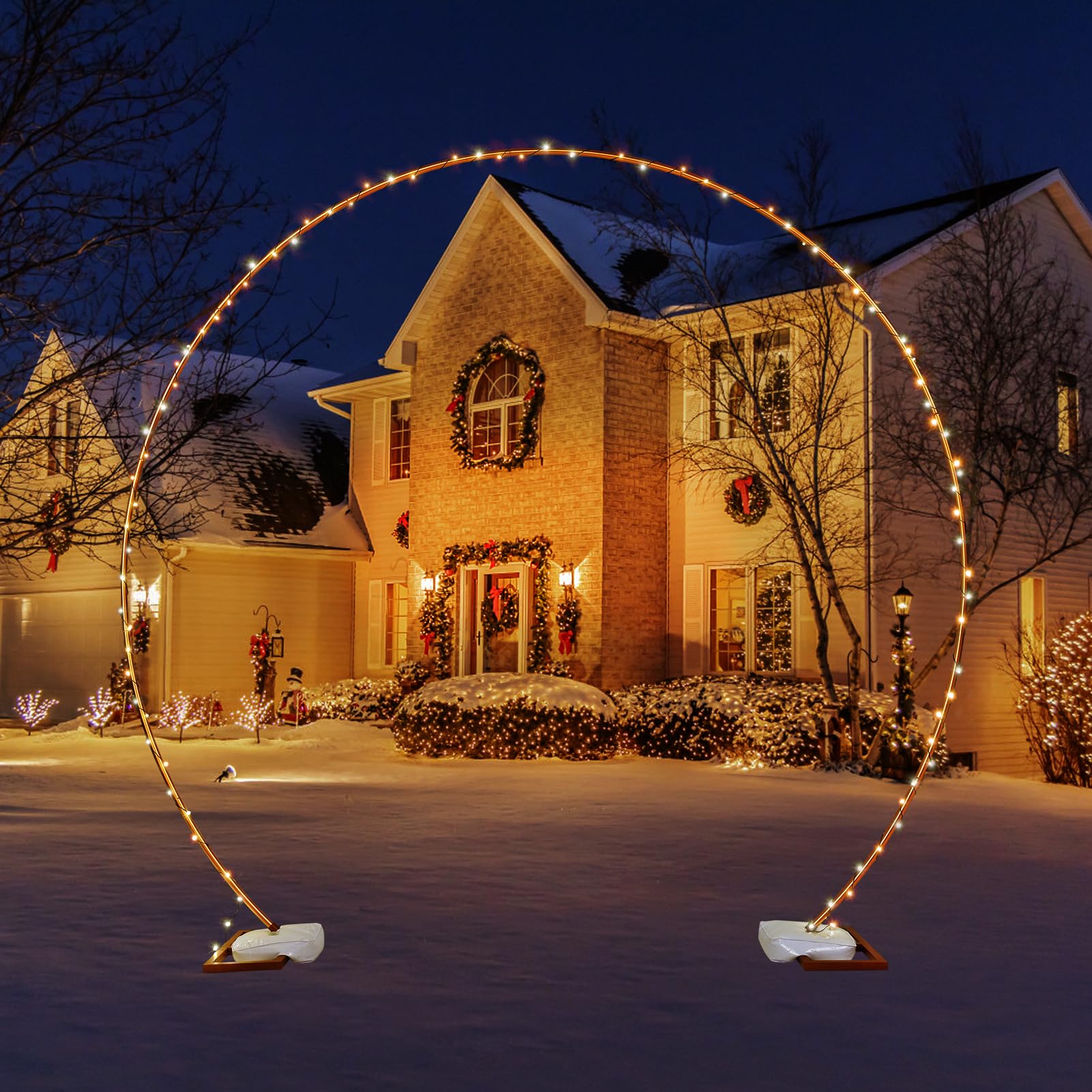 Senneny 10 FT Christmas Light Arch, Metal Christmas Arch with 100 LEDs, Christmas Archway Lights for Lawn Garden Yard Driveway Christmas/Xmas Holiday Party (Silver Arch (Warm White Lights))