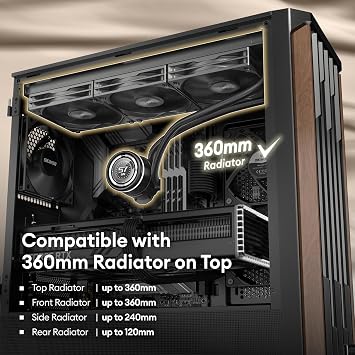 Okinos Genuine Walnut Wood PC Case, Support 360mm Radiator on Top, Pre-Installed 4 x 120mm PWM Fans ATX Case, Type-C Port, Magnetic Tempered Glass Side Panel, Black Computer Case, Cypress 7