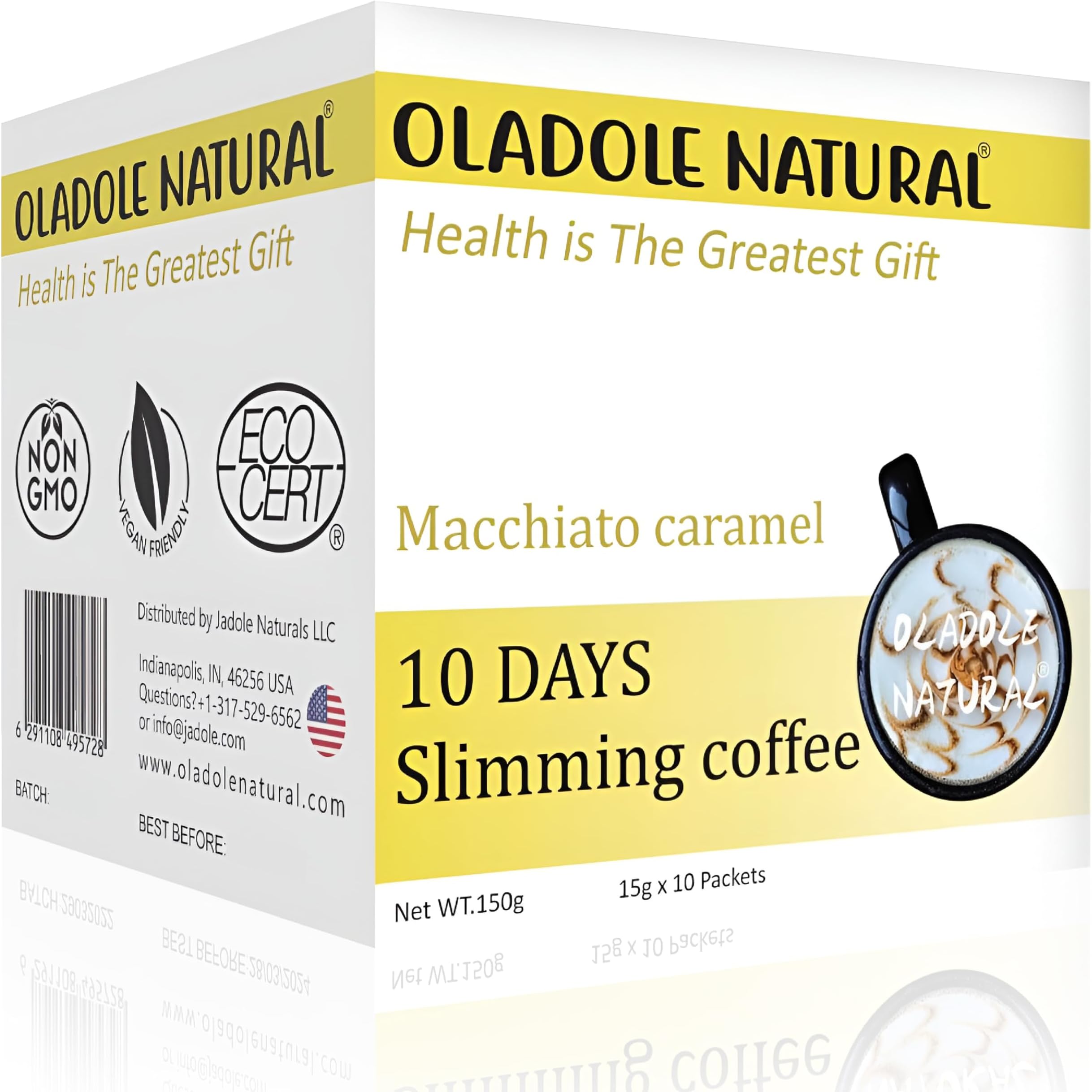 Oladole Natural Macchiato Caramel Slimming Coffee 15g 10 packets for Weight Management with Super Ingredients Acai Berry, Raspberry Ketone, Garcinia Cambogia, African Mango, Green Coffee & Tea Extract