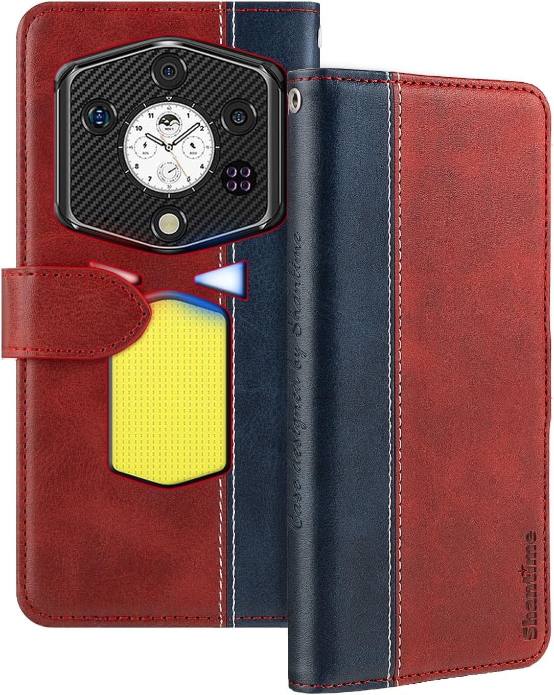 Leather Flip Case Compatible with Ulefone Armor 29 Ultra Case With Card Holder RFID Blocking Magnetic Kickstand Slim Fit Business Protective Cover(Red)
