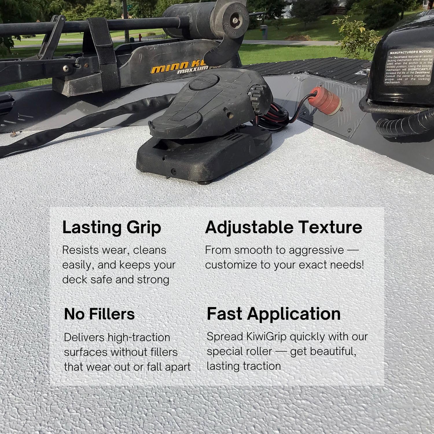 KiwiGrip Non-Skid Coating for Boats, Decks, Ramps or Steps - Black, 1 Liter - Water-Based Acrylic for Wood, Fiberglass, Concrete, Metal - KG-1BK-PR