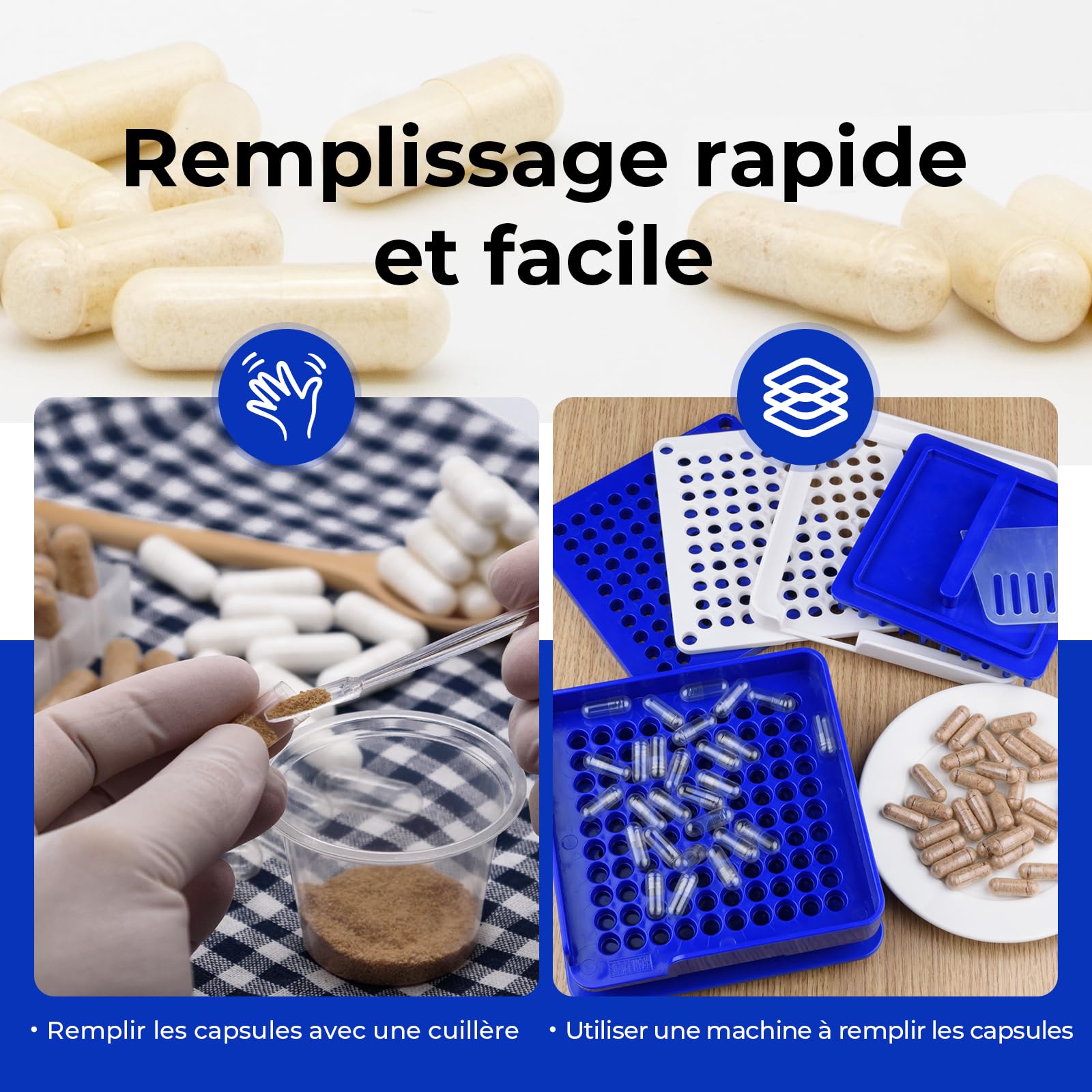 ATLEMISME Gélules Vides Végétales Taille 1 - Lot de 5000 avec 2 Cuillères - Sans Gélatine - Gélules Faciles à Remplir et à Dissoudre Rapidement - Idéales pour Compléments Alimentaires et Poudres