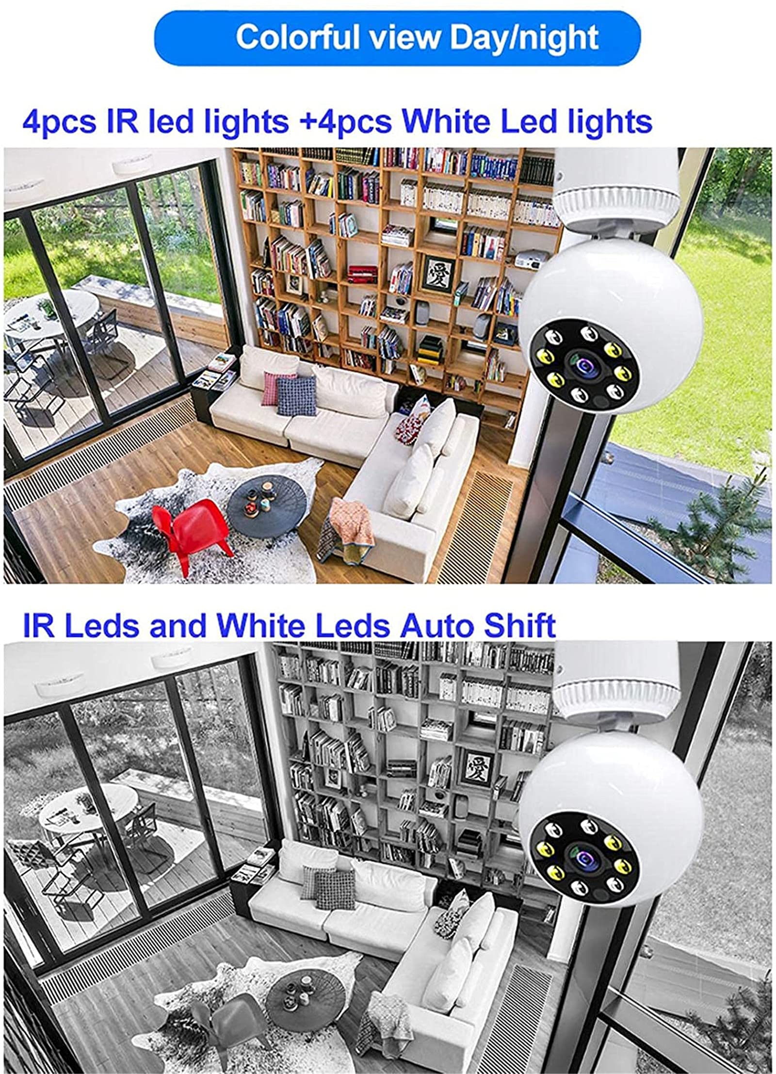 1080P Lampe Caméra Sans Fil Wifi Caméra IP Panoramique E27 Ampoule PTZ Vision Nocturne Bidirectionnelle Audio Vidéo Surveillance De Sécurité 360 Rotation