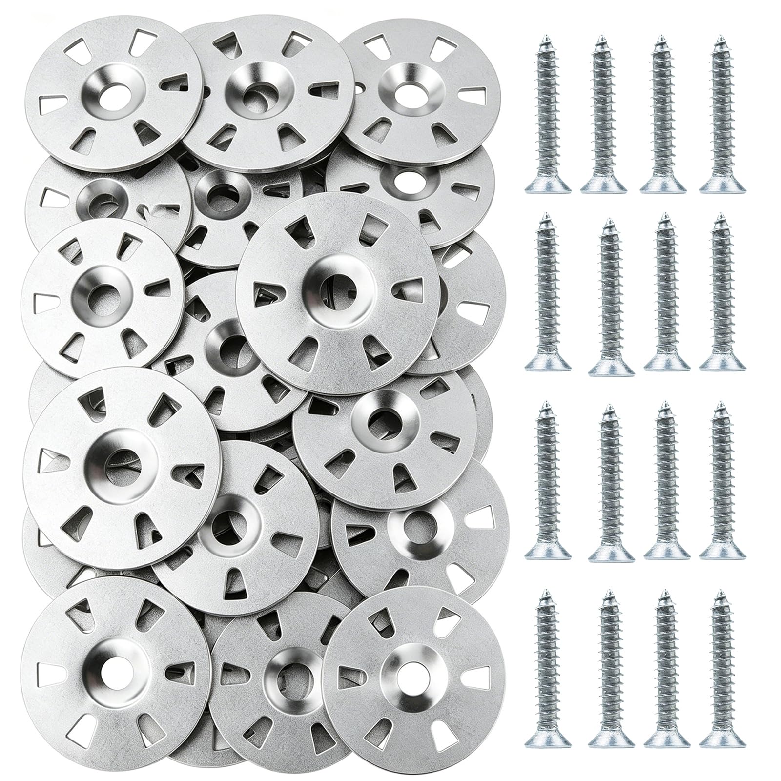 GIONAR 100 Set Easy-Fix Washers, 100 35mm Tile Backer Boards Washers with 100 Screws, Thickened Insulation Fixings, for Insulation and Backer Board Installation, Plasterboard fixings