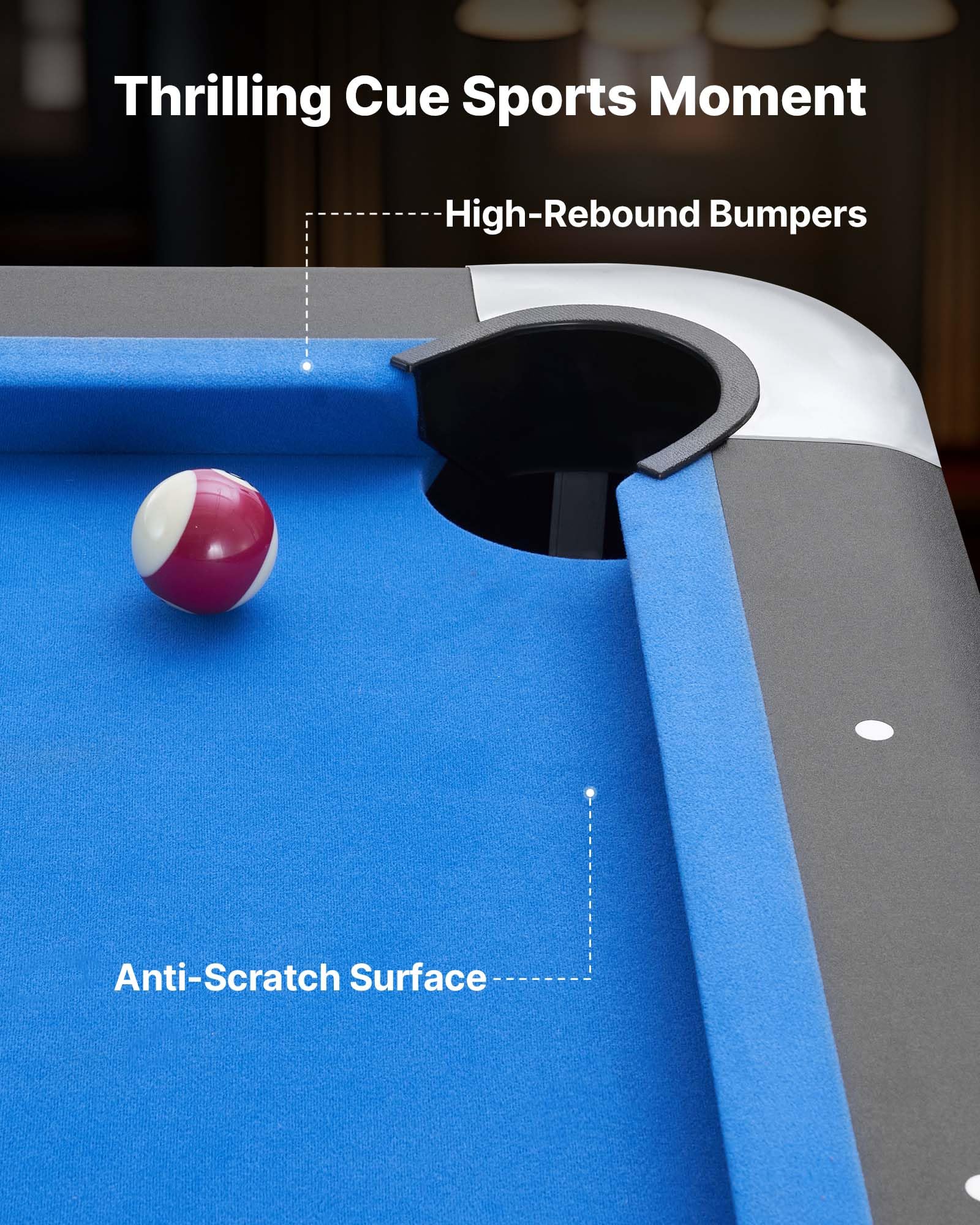 VEVOR Table de Billard 2135 mm, kit de Billard Portable, Pieds réglables, Ensemble d'accessoires complets avec Boule, Queue, Support, Craie et Pinceau, pour Domicile, Club, Noir avec Tissu Bleu