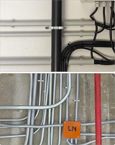 Miniatura 4 de QWORK Abrazadera de correa de tubo rígido de 4 pulgadas, paquete de 10 clips de tubo de soporte Strap-U, correa de acero inoxidable resistente con