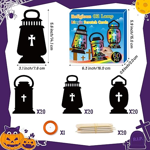 Miniatura 8 de BeYumi Juego de 60 marcapáginas de rascar de Halloween para niños, bricolaje, calabaza, murciélago, bruja, Frankenstein, espeluznante, vampiro,