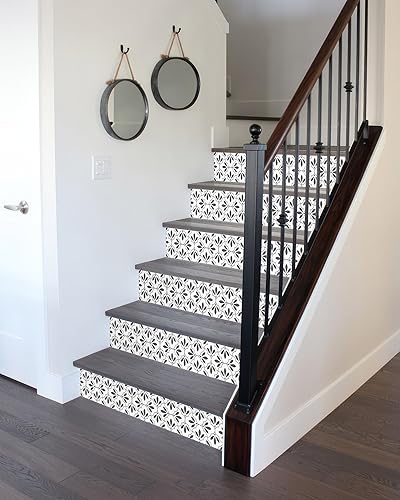 Miniatura 8 de FLFK Juego de 7 calcomanías de escalera con patrón geométrico colorido, calcomanías para escaleras, vinilo para despegar y pegar, 39 pulgadas de