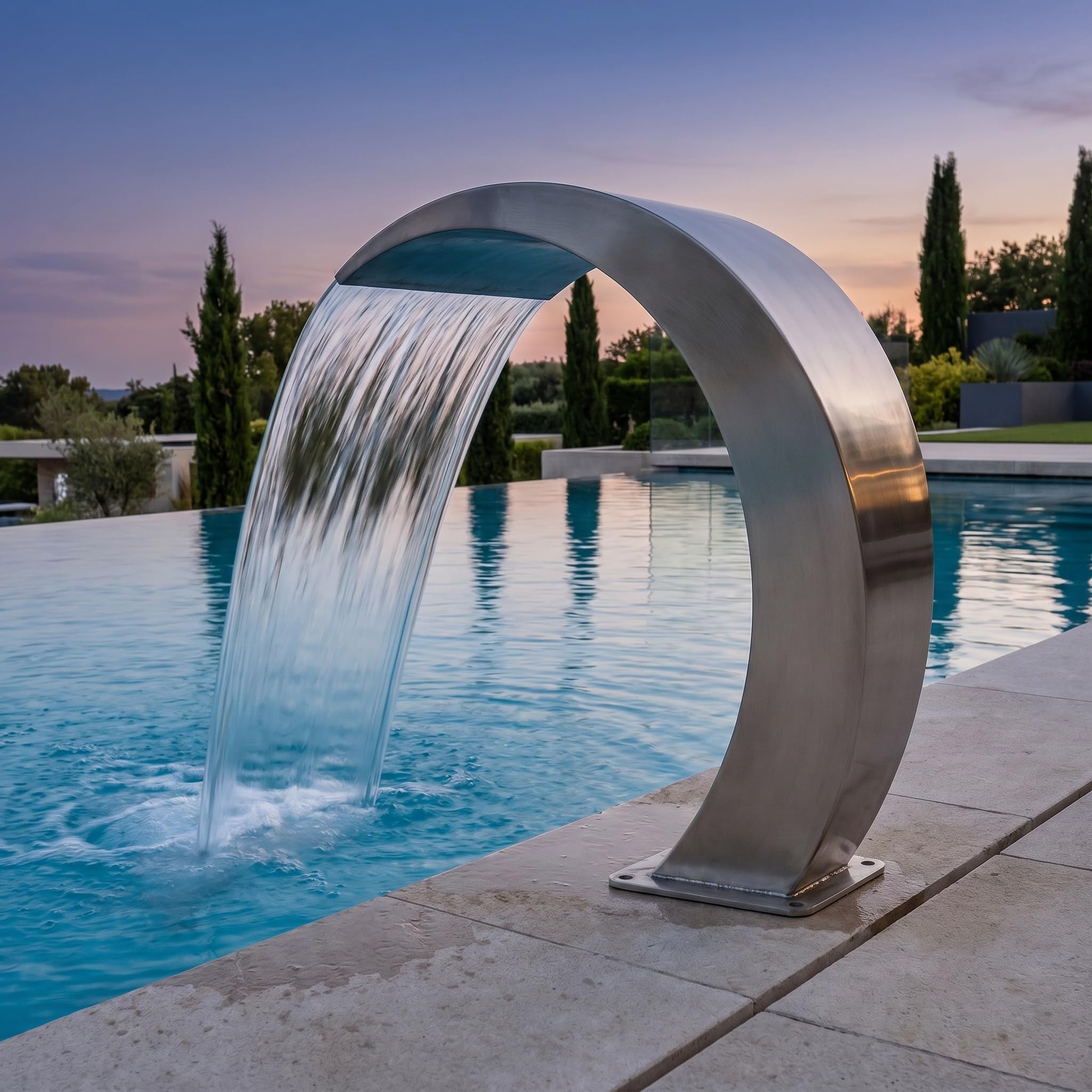 Fuente de Piscina Rectangular de Acero Inoxidable 304 de 60x30 cm con Cascada para estanques. Decoración Moderna y Duradera para jardín Exterior, Resistente a la corrosión, con Flujo ajustab