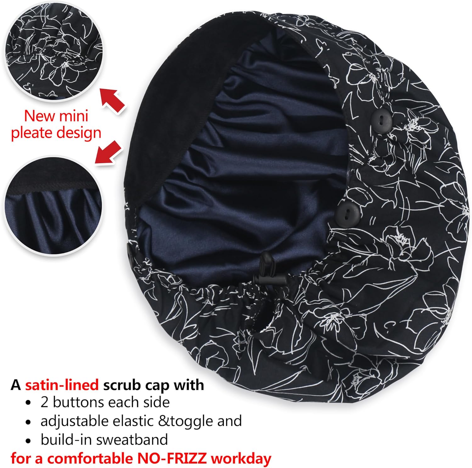 ABAMERICA Bouffant Caps with Button and Sweatband, Adjustable Scrub Caps for Women Men, One Size Multi Color - Image 2