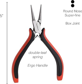 The Beadsmith Round Nose Pliers Fine Tips 5 inches (127mm) Ergonomic Handle with Double Leaf Springs Jewelry Making Tool for Creating Bracelets, Earrings and Necklaces