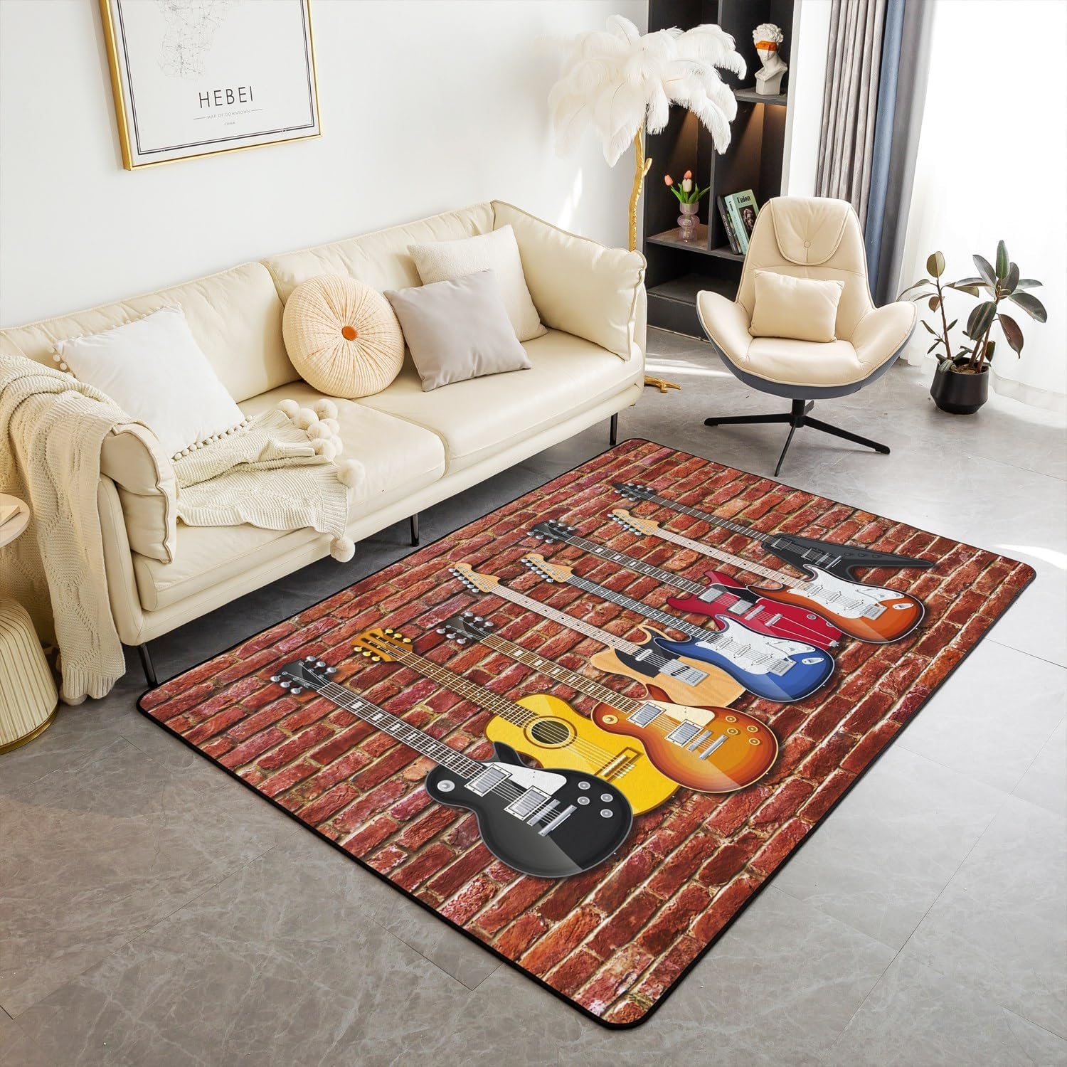 Tapis de chambre d'enfants guitare 3D doux antidérapant lavable pour gym