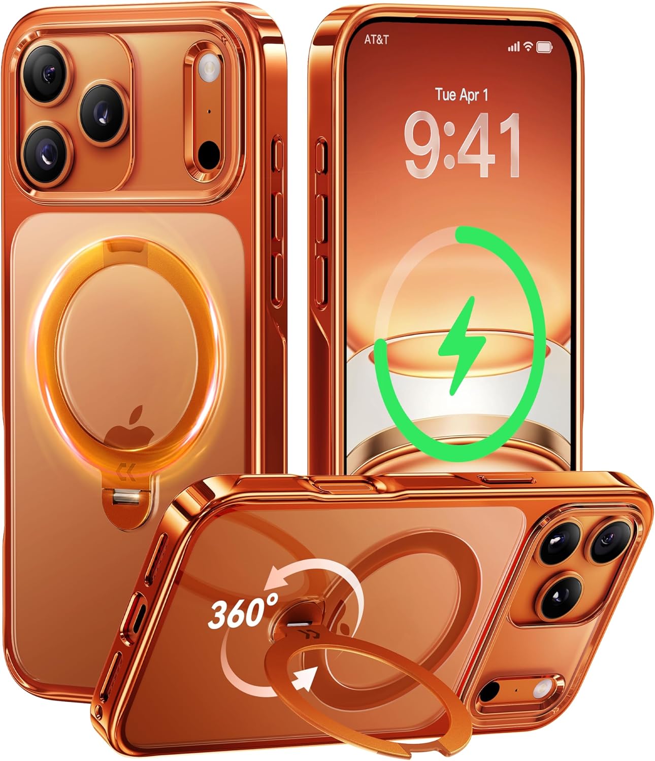 CASEKOO Cosmic Orange Designed for iPhone 17 Pro Case with 360 Spin Magnetic Stand [Fit for MagSafe][17FT Military Protection] Slim Polished for iPhone 17 Pro Case with Stand 6.3'', Cosmic Orange for iPhone 17 Pro 6.3'' Orange