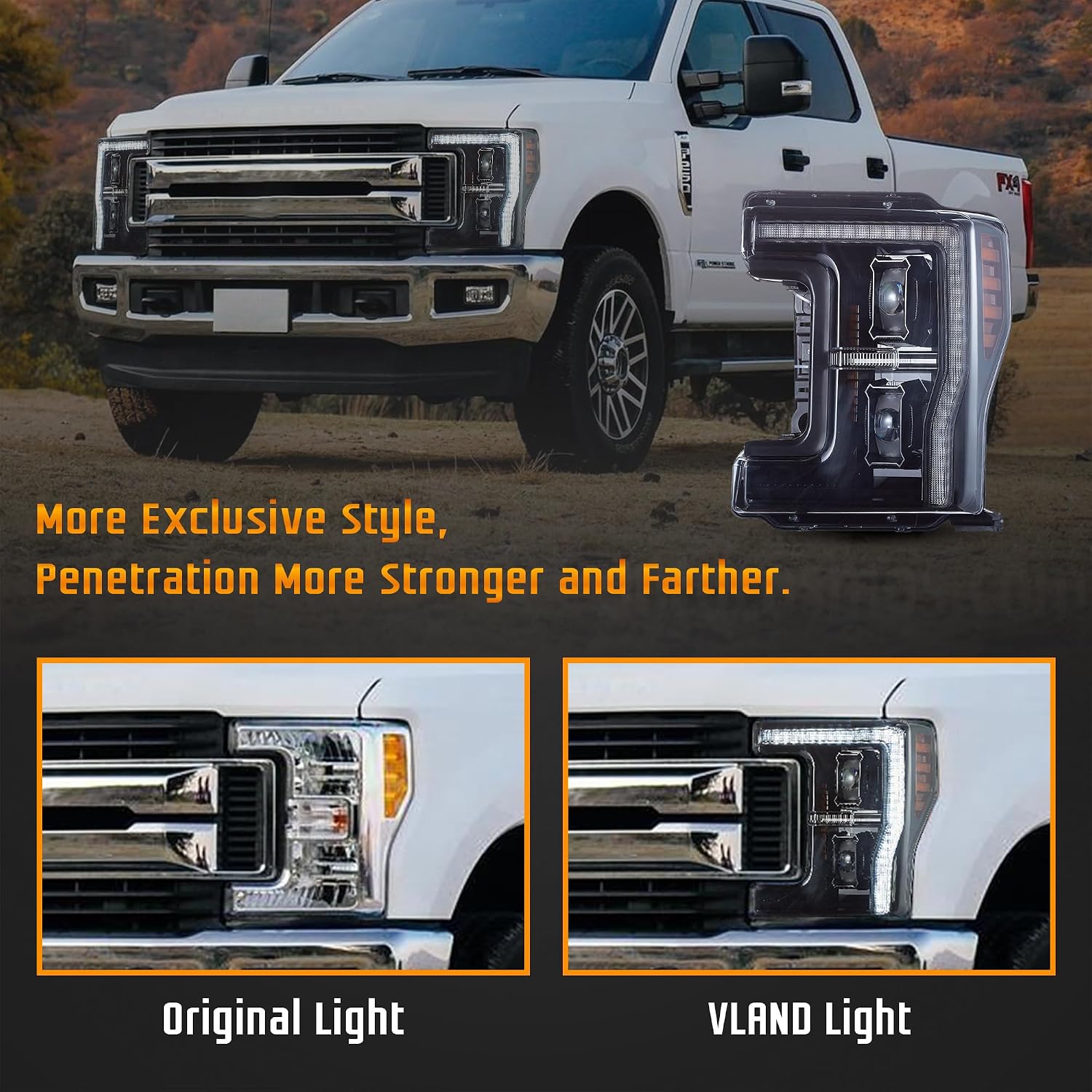 VLAND Full Led Headlight Assembly Compatible with Ford F-250/ F-350/ F-450/ F-550 Super Duty 2017-2019 4th gen Pickup Trucks(Not Fit 2020 Refresh Models) Sold as Pairs