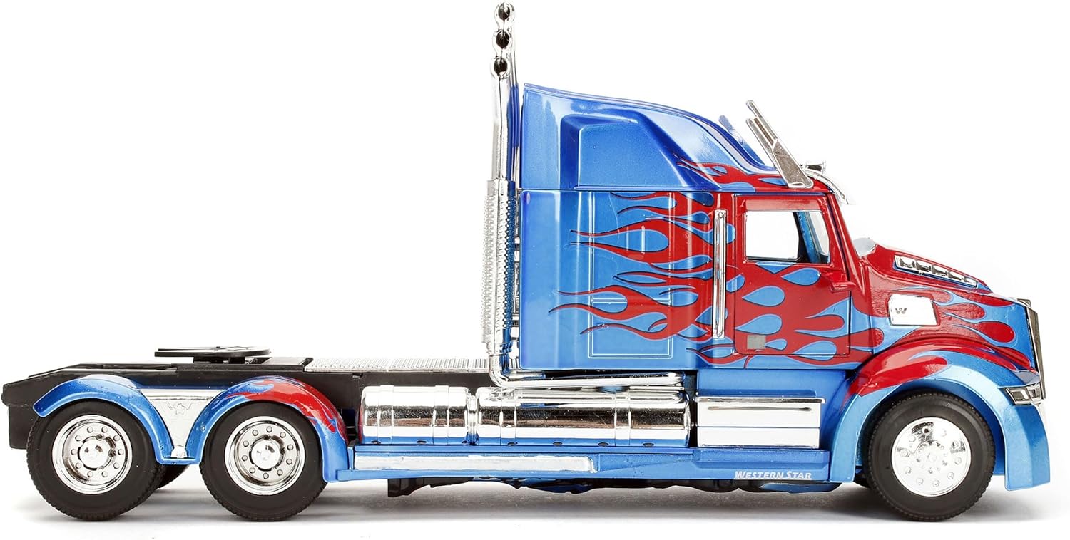 Jada Toys 253115003 Transformers T5 Optimus Prime, Western Star 5700 Ex Phantom Toy Car, Die-cast, Opening Doors, 1:24 Scale Blue/Red