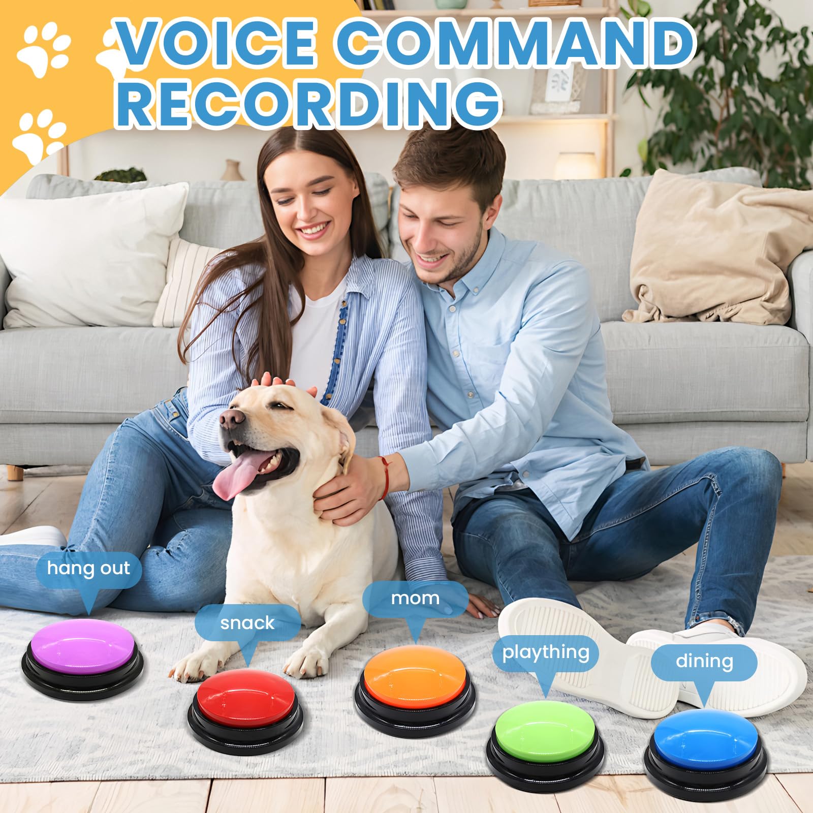 Mein HERZ Lot de 6 Buzzer Enregistrable, Bouton de Communication pour Chien Boutons pour Chien Buzzers pour Formation Chien Chat Jeux Maison,Enregistrement et Lecture de 30 Secondes