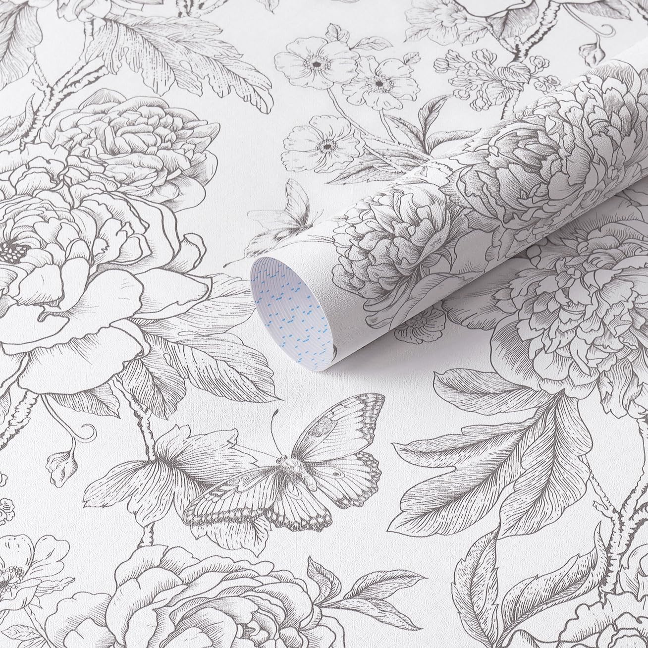 Safiyya Peel and Stick Wallpaper Floral Contact Paper 17.3''×393.7'' Blue and White Wall Paper Peony Removable Self Adhesive Wallpaper for Bedroom Bathroom