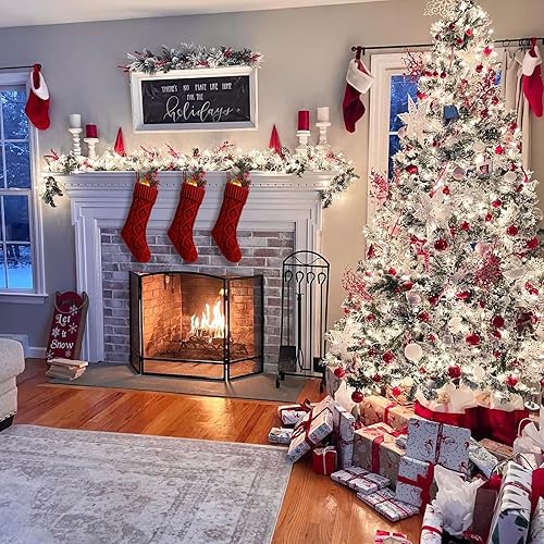 Vista 54 de Fesciory Paquete de 4 medias de Navidad de 18 pulgadas, tamaño grande, calcetines de punto trenzado, regalos y decoraciones para vacaciones Blanco