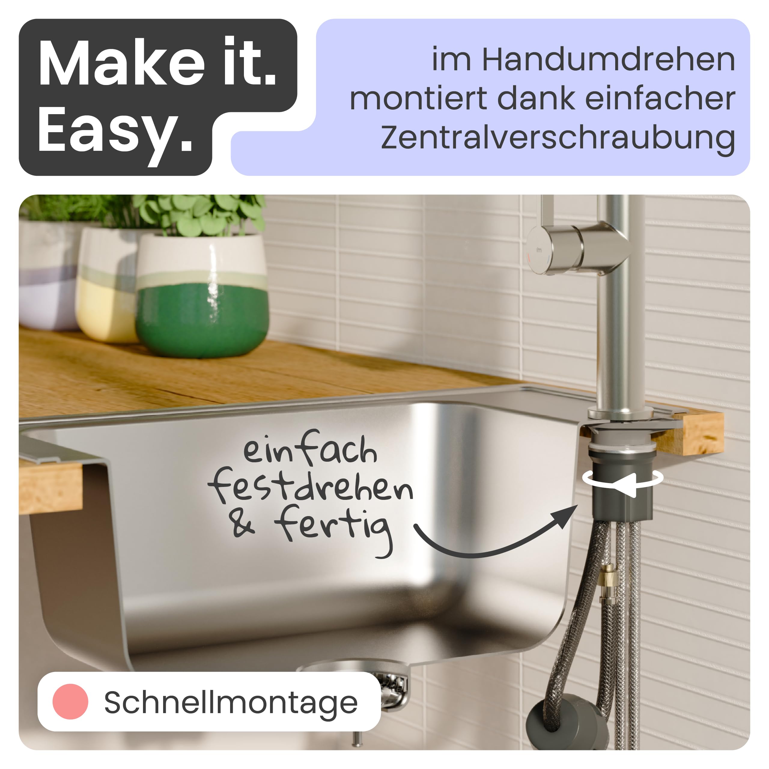 Küchenarmatur | Wasserhahn Küche | Mischbatterie | mit herausziehbarem Auslauf | Edelstahl | 360° schwenkbar | instmaier Cassia |