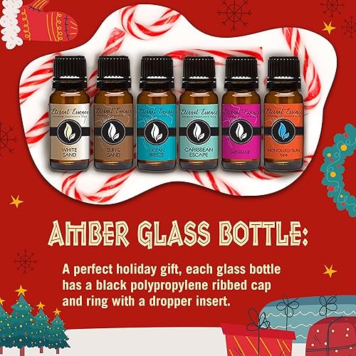 Miniatura 6 de Beach - Juego de 6 aceites aromáticos de primera calidad, arena blanca, brisa del océano, sol de Honolulu, sirena, escape del Caribe y sol y arena,