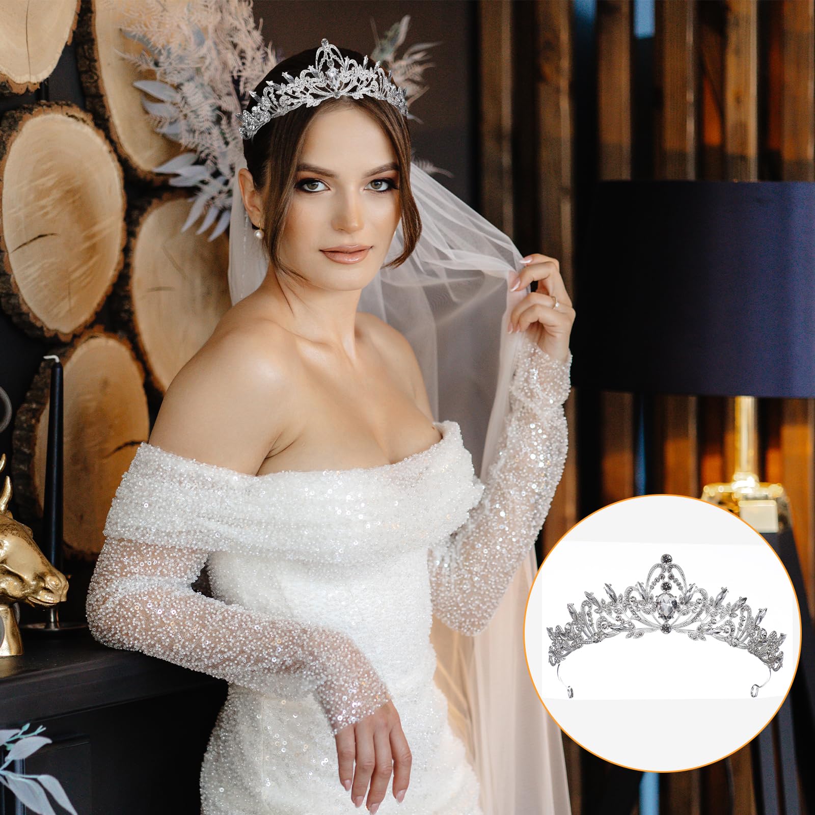 Diadem ślubny, srebrna kryształowa korona ze strasu z 2 spinkami do włosów, diadem dla panny młodej, dla dziewcząt, na bal absolwentów, uroczystość, urodziny, wesele, imprezę