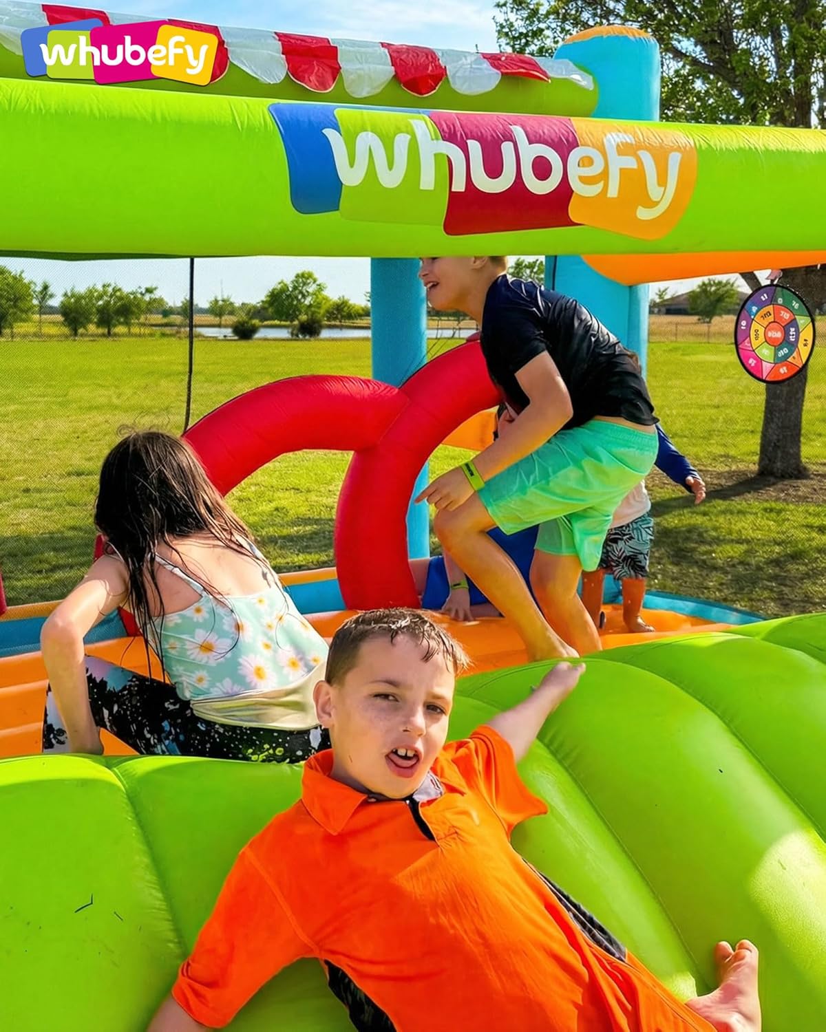 Whubefy 16 x 11.5 FT Inflatable Bounce House for Multiple Big Kids 3-12 with Elevated Giant Slide, Convertible Ball Pit/Water Pool with Shade Canopy and Obstacle Course Games, UL Certified 750W Blower