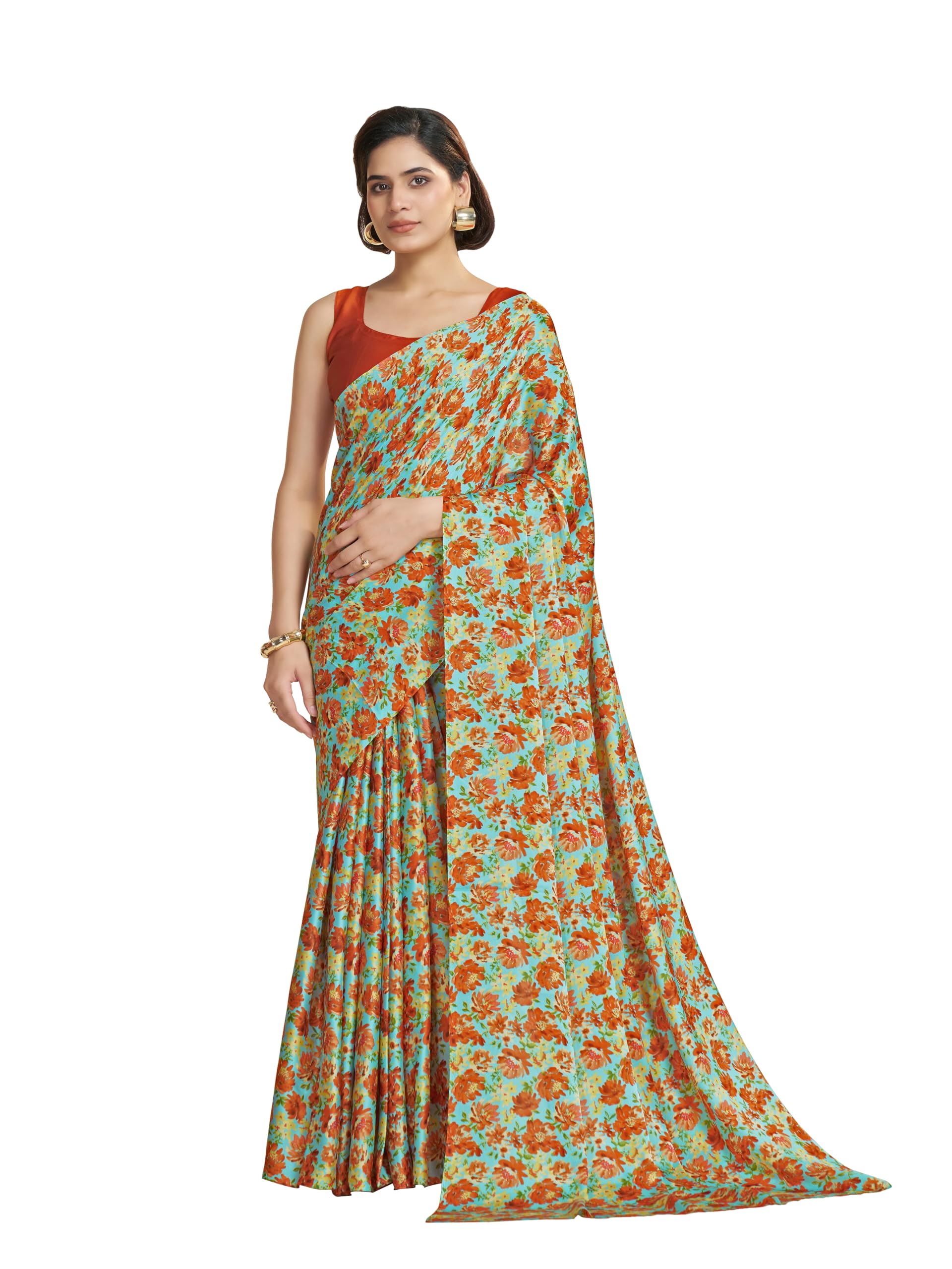 Women Floral Printed Crepe Satin Saree with Unstitched Blouse Piece-image-20