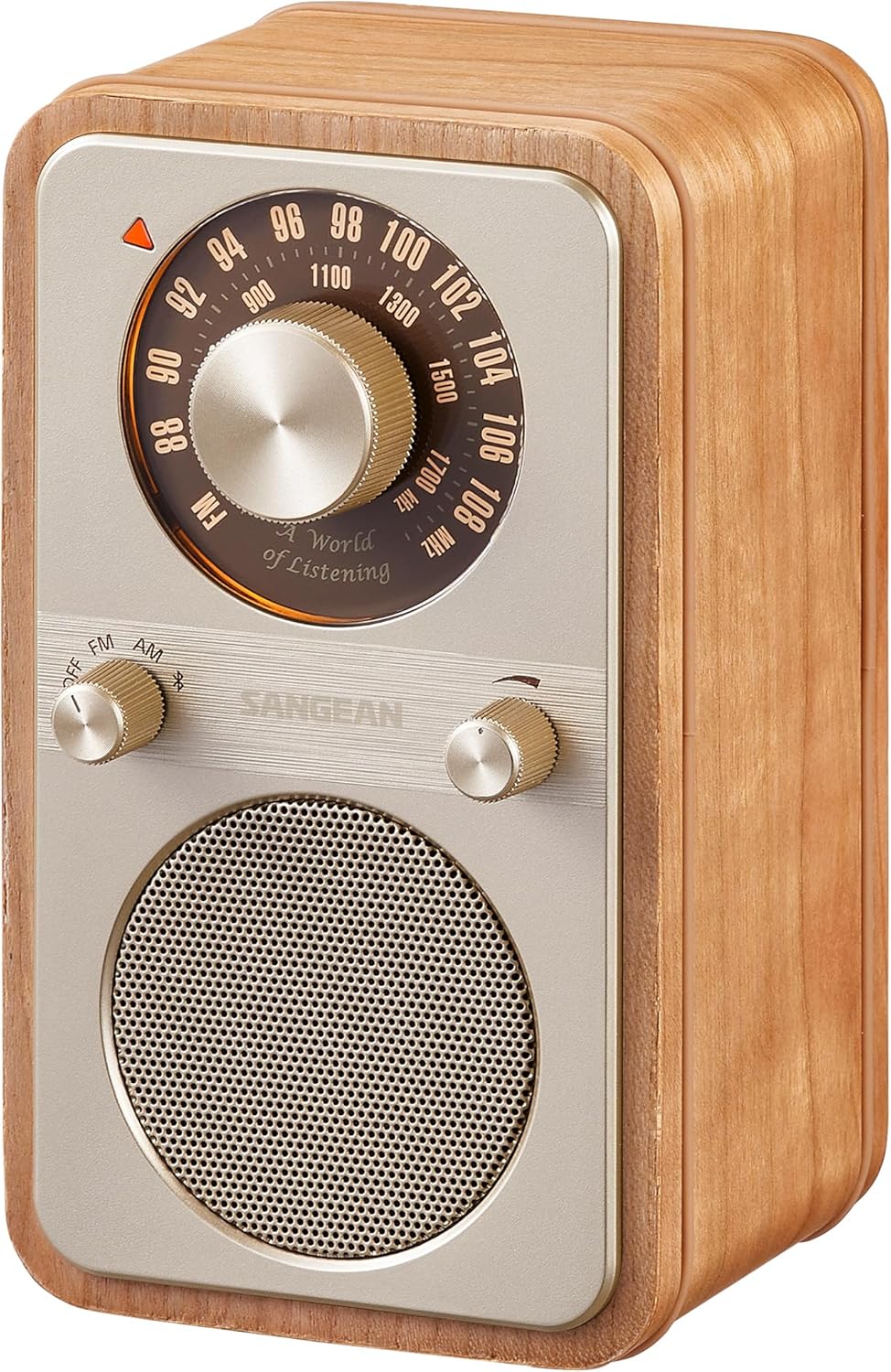 SANGEAN WR-9 Vintage-Style AM/FM Radio with Bluetooth 5.2 – Cherry Wood Finish, USB-C, 3350mAh Battery, 54-Hour Playback, Passive Subwoofer