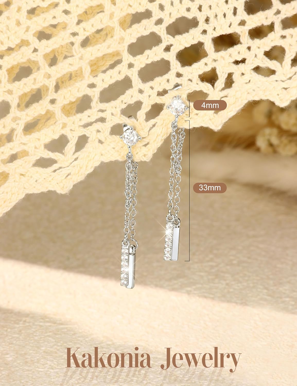 Kakonia 14K Gold Plated 925 Sterling Silver Posts Dangle Earrings for Women Hypoallergenic Pearl CZ Drop Earring Dainty Trendy Simple Long Dangling Threader Earrings for Women Jewelry Gifts - Image 6