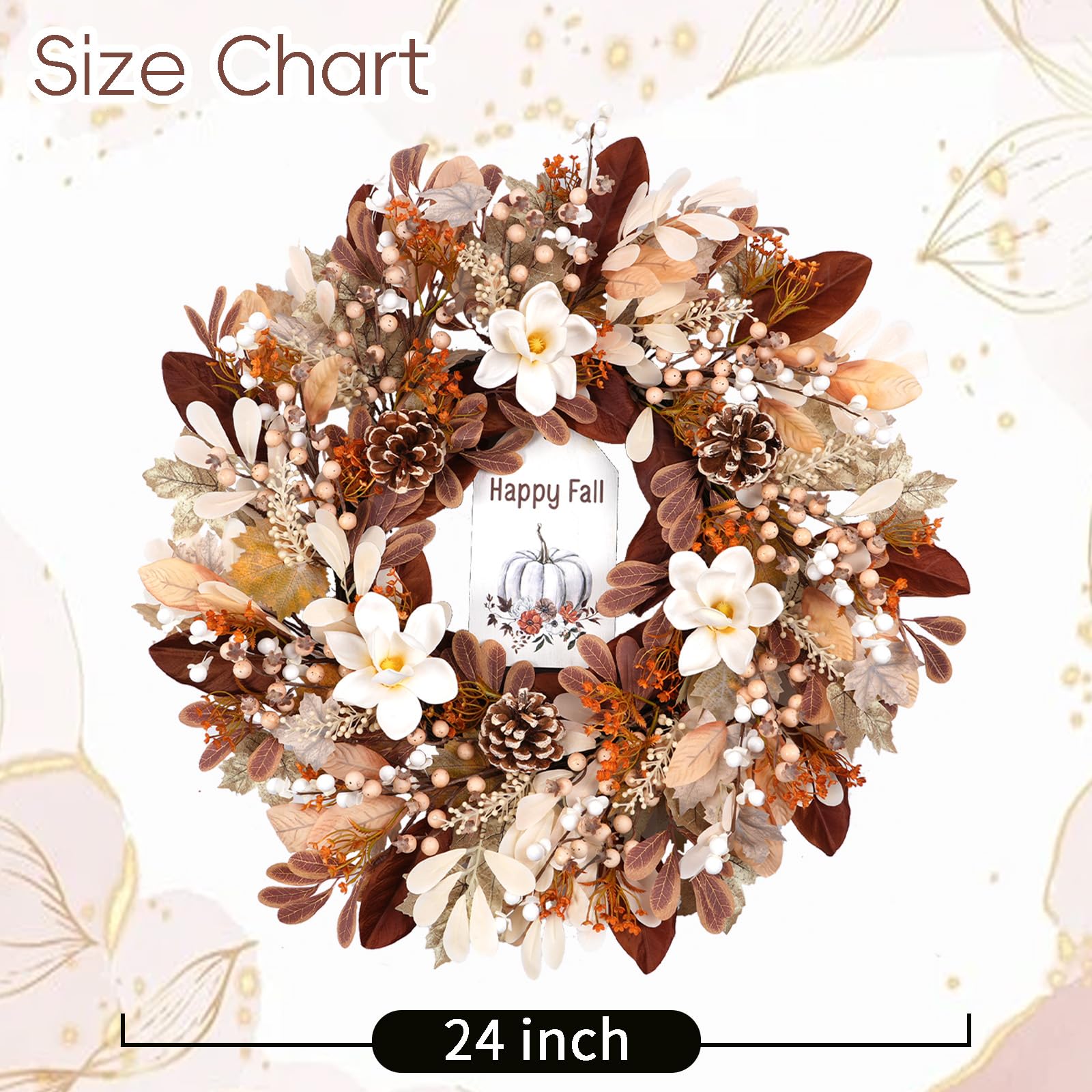 Couronne d'automne pour porte d'entrée - Décorations de Thanksgiving d'automne