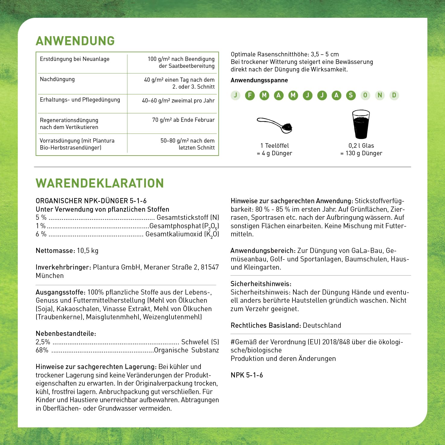 Plantura Bio-Rasendünger Frühjahr/Sommer 10,5 kg organischer Langzeitdünger für Rasen