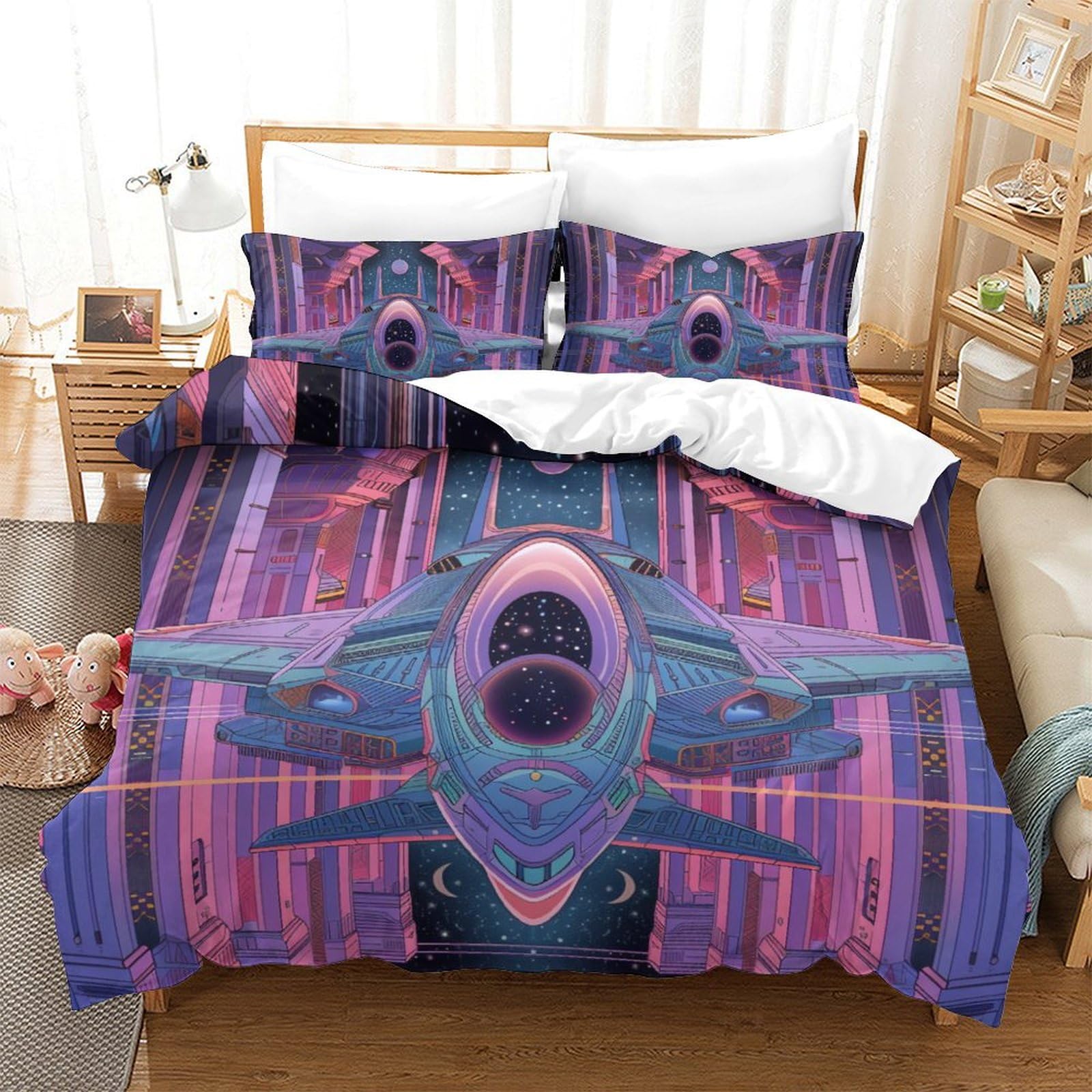 Housse de couette avion 3D King 220x240cm en microfibre avec 2 taies d'oreiller