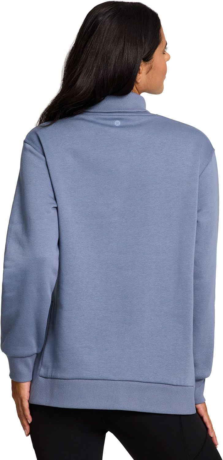 RBX Active Women's Fleece Sweatshirt, Blended Cotton Fleece Tunic Pullover Relaxed Fit Adjustable Neck Sweater - Image 2